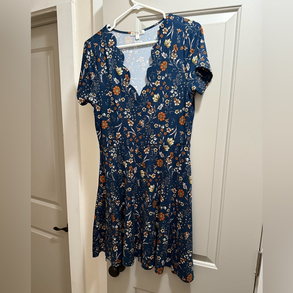 Stitch Fix Nine Britton Trinity Knit Scalloped Dress Navy Medium